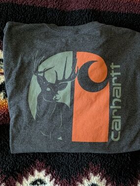 Carhartt Graphic Deer Logo Longsleev Tee in Charcoal